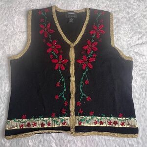 Designer Originals Studio JoyChristmas Black  Embroidered Knit Vest Size XL